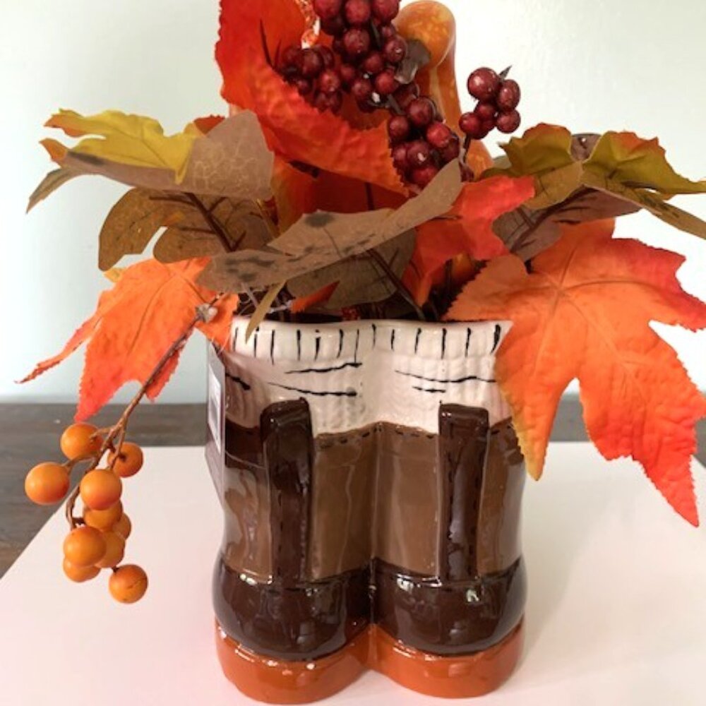 Ceramic Fall Boot Botanical Decor - Picture 3 of 8